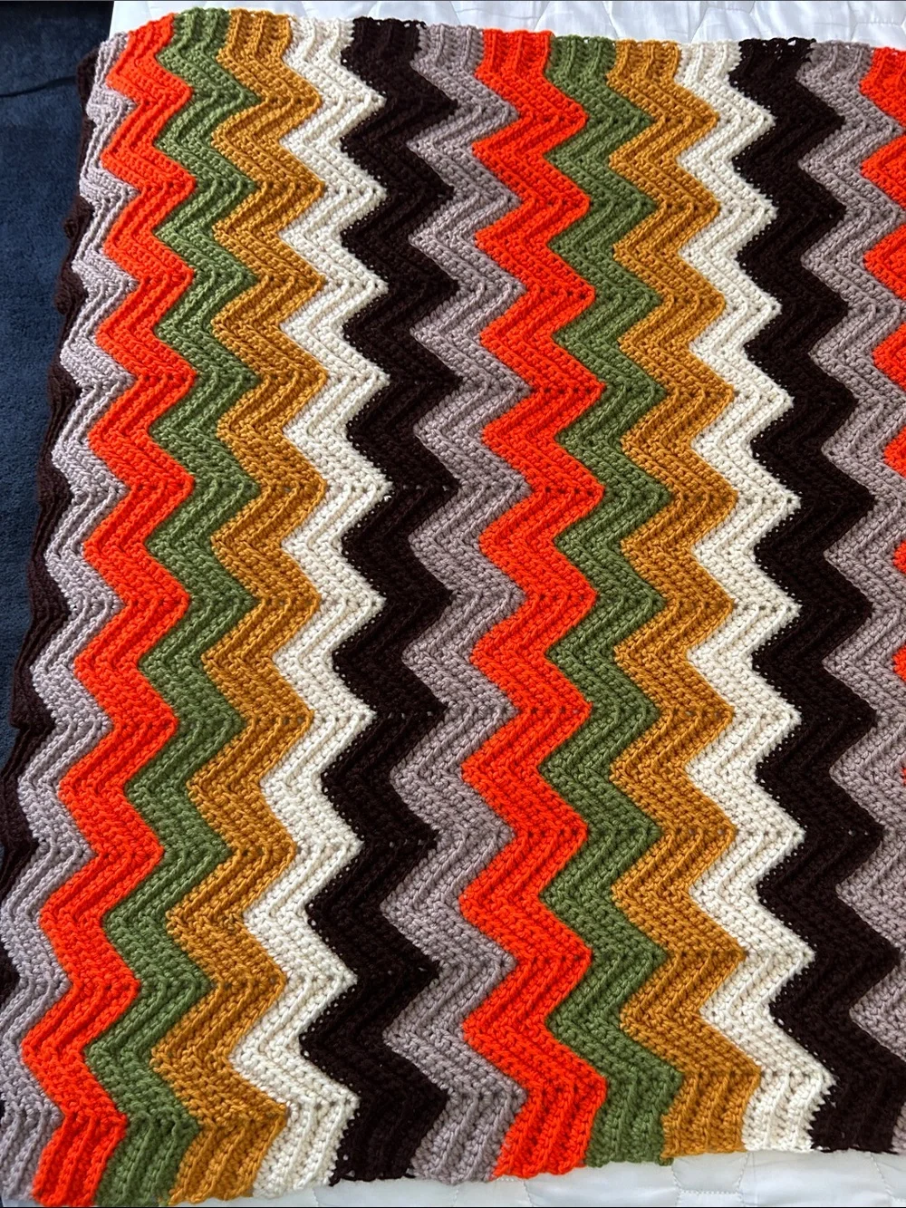 Handmade Chevron Knit Throw/blanket in Beautiful Fall Multi Colors 62”x35”